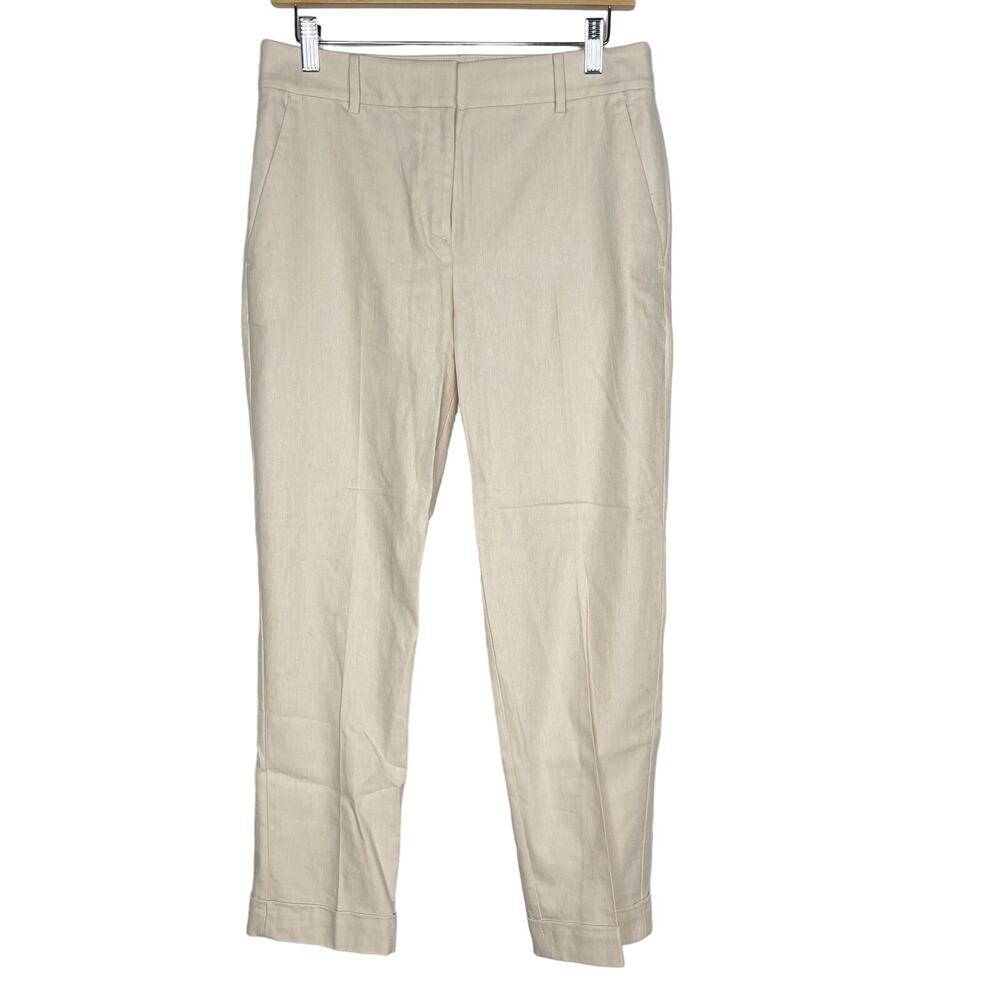 LOFT 2 Cream Almondine The Devin Slim Pants in Twill Ankle Cotton Linen Stretch